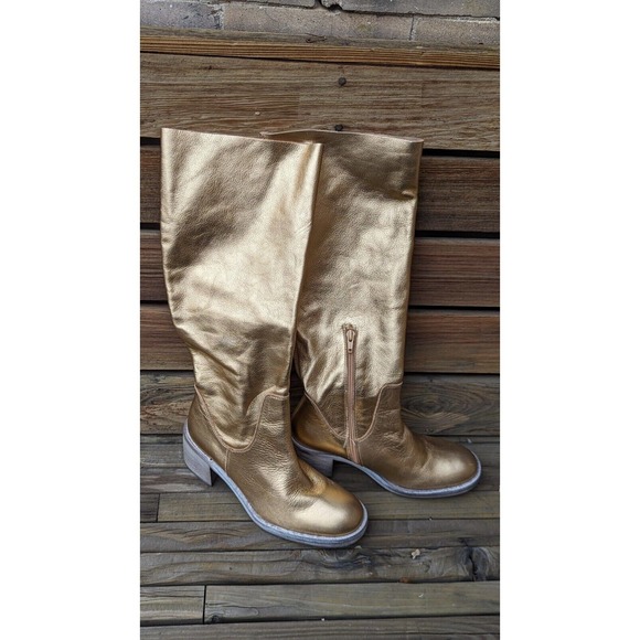 Free People Womens Shoes Metallic Gold Essential Tall Slouch Boots Size 7 - Picture 2 of 8